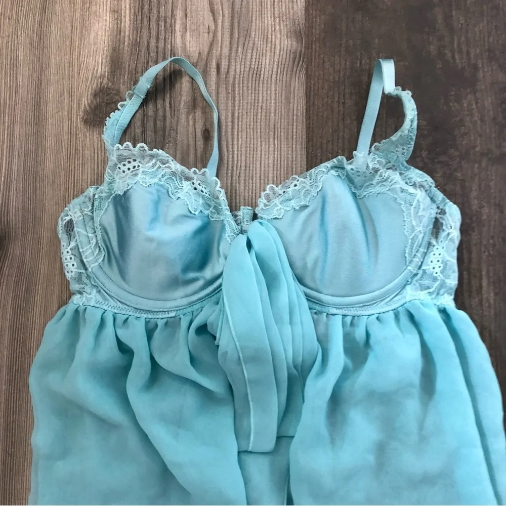 Victorias Secret Blue Lingerie Babydoll and Thong set 36B/M